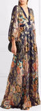 Floral-Print Metallic Fil Coup̩ Silk-Gauze Maxi Dress