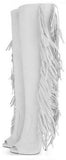 Fringed Open Toe Boots in White