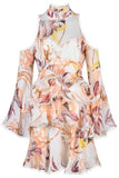 Magnolia Print Cold-Shoulder Dress
