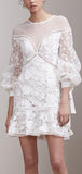 Lace Macrame Bell-Sleeve White Mini Dress