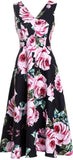 Roses-Printed V-Neck Midi Dress