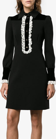 Lace Trimmed Long-Sleeve Dress, Black | DESIGNER INSPIRED FASHIONS